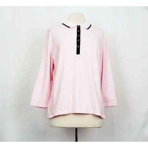 Liz Claiborne Pink Black Trim Cotton Blend Polo Top Misses XL